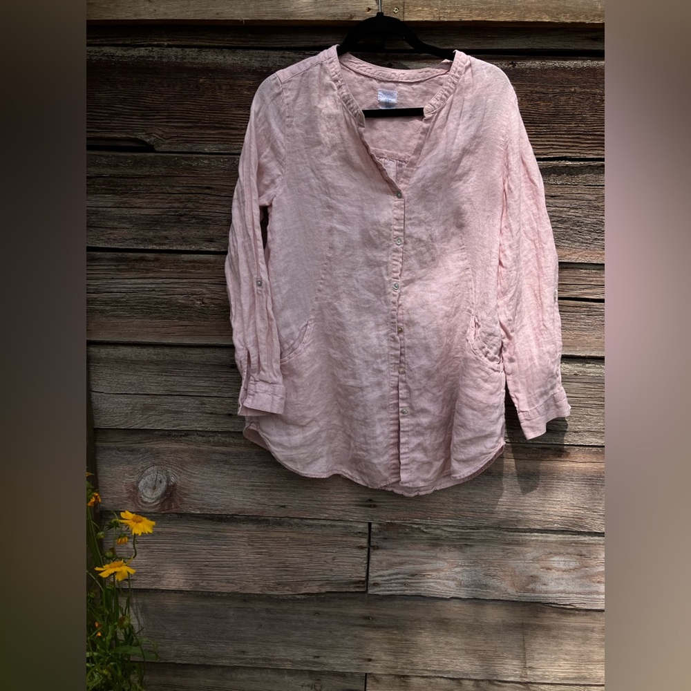 100% linen button down tunic pink
